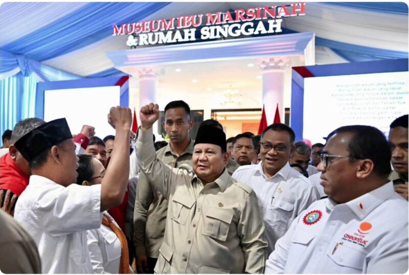 Presiden Prabowo Subianto meresmikan Museum Ibu Marsinah di Nganjuk, Jawa Timur, Sabtu (16/5/2026). Museum ini menjadi simbol penghormatan terhadap perjuangan hak.