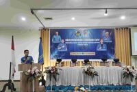 Sekretaris DPD KNPI Sumut, Muhammad Tarmizi saat memberikan sambutan dan pembukaan Musda XIV KNPI Kota Pematangsiantar di Aula Siantar Hotel, Sabtu (9/5/2026).