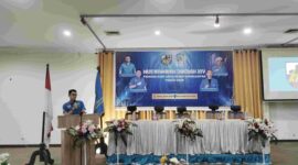Sekretaris DPD KNPI Sumut, Muhammad Tarmizi saat memberikan sambutan dan pembukaan Musda XIV KNPI Kota Pematangsiantar di Aula Siantar Hotel, Sabtu (9/5/2026).